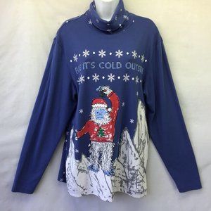 American Rag Blue Ugly Christmas Yeti Snowman Turtleneck Top Size Large